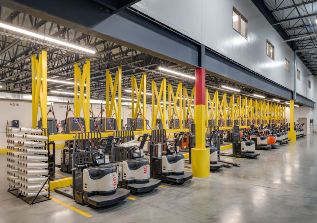 Pallet Jacks in Warehouse at Great Lakes Coca-Cola Beverage Distribution and Manufacturing Facility Built by ARCO