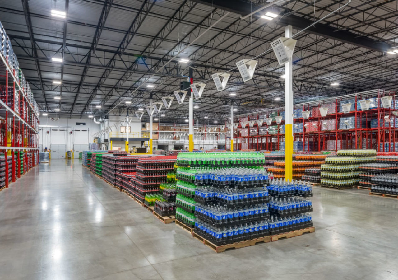 Warehouse with Product at Great Lakes Coca-Cola Beverage Distribution and Manufacturing Facility Built by ARCO
