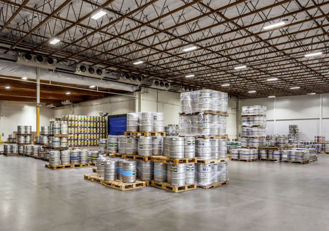 Barrels of Beverages at Donaghy Sales Beverage Distribution Center Built by ARCO Construction in Fresno