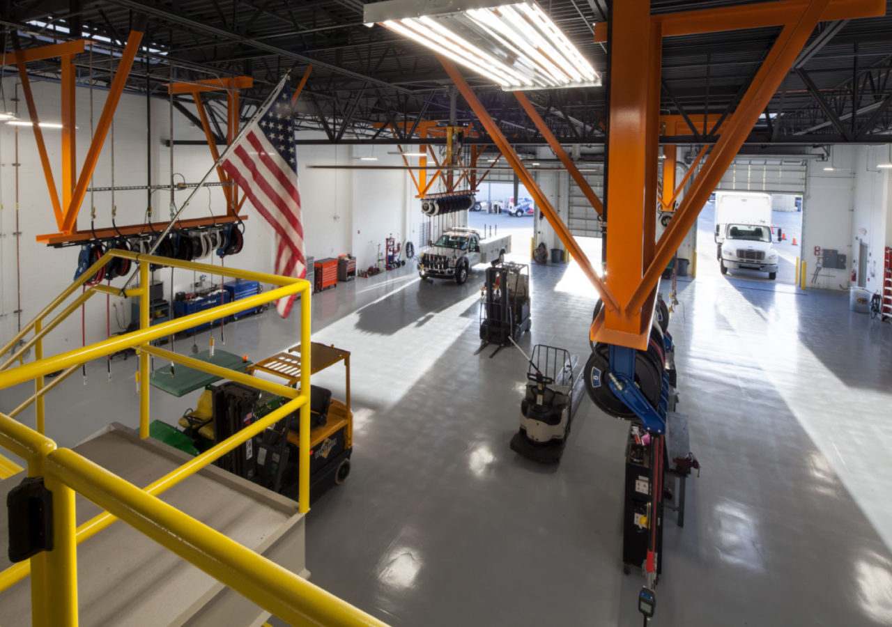 Mezzanine View of Maintenance Garage at Florida Distributing's Beverage Distribution Facility Built by ARCO Construction
