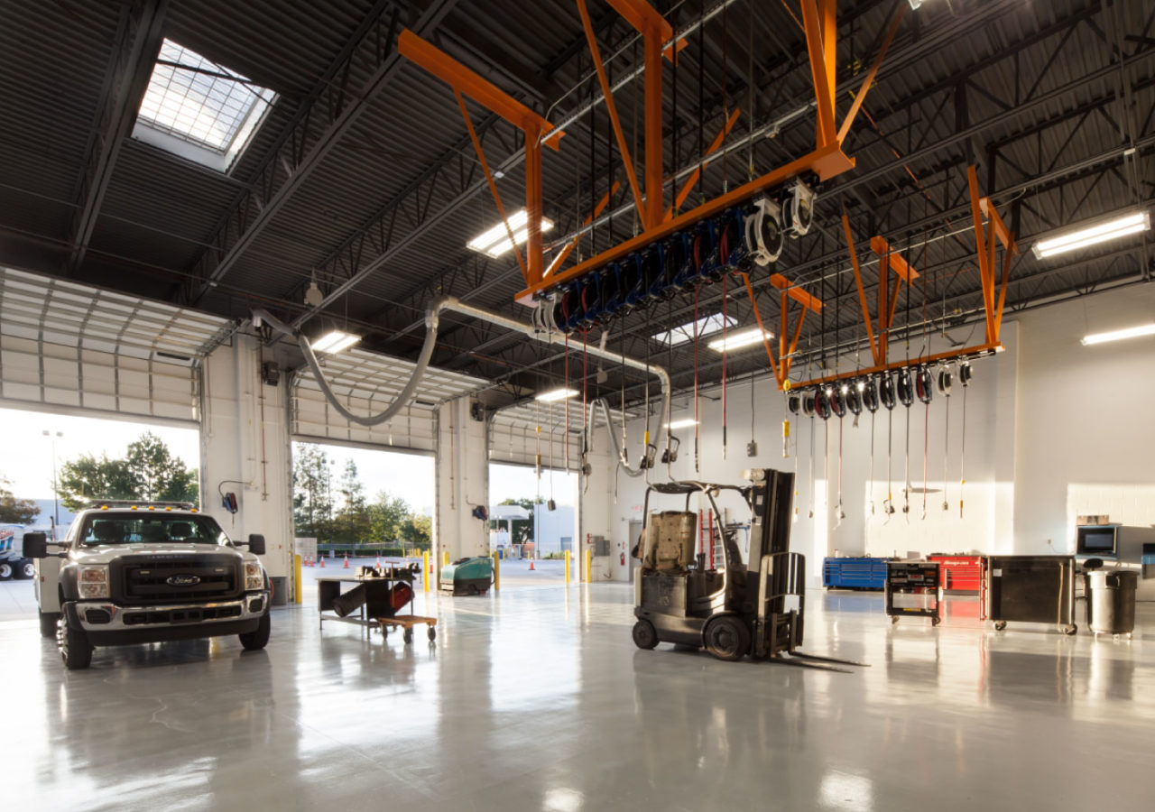 Interior View of Maintenance Garage at Florida Distributing's Beverage Distribution Facility Built by ARCO Construction