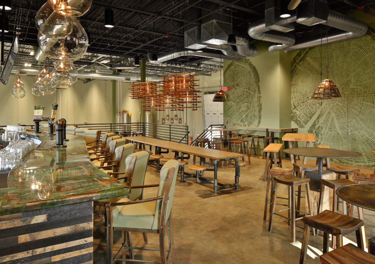 Bar and Seating at Green Man Brewery Craft Beverage Facility Built by ARCO Construction