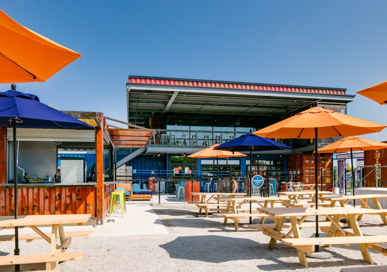 Colorful Outdoor Bar Area at Bar K Dog Park Built by ARCO Construction in Kansas City