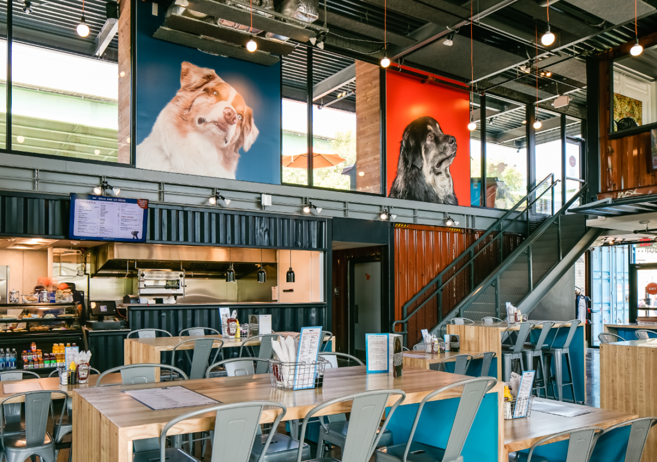 Indoor Restaurant with Dog Art at Bar K Dog Park Built by ARCO Construction in Kansas City