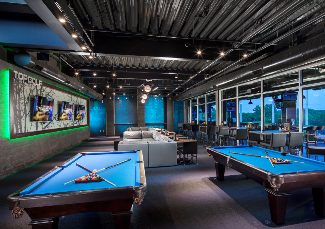 Lounge with Pool Tables at Topgolf Entertainment Facility Built by ARCO Construction