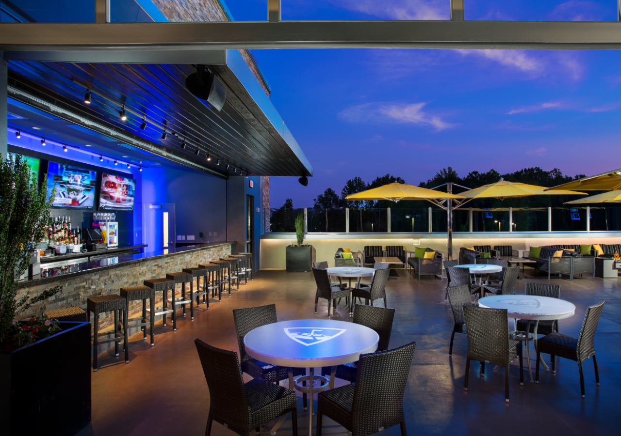 Rooftop Bar and Terrace at Topgolf Entertainment Facility Built by ARCO Construction