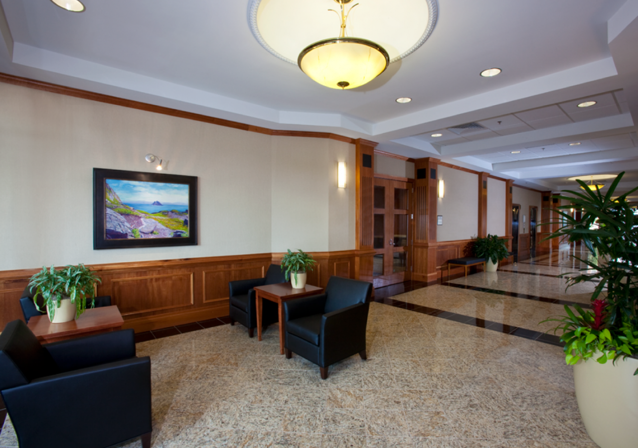 Lobby at Full Exterior View with Northwestern Mutual Sign at Liberty Property Trust Office Building Built by ARCO Construction