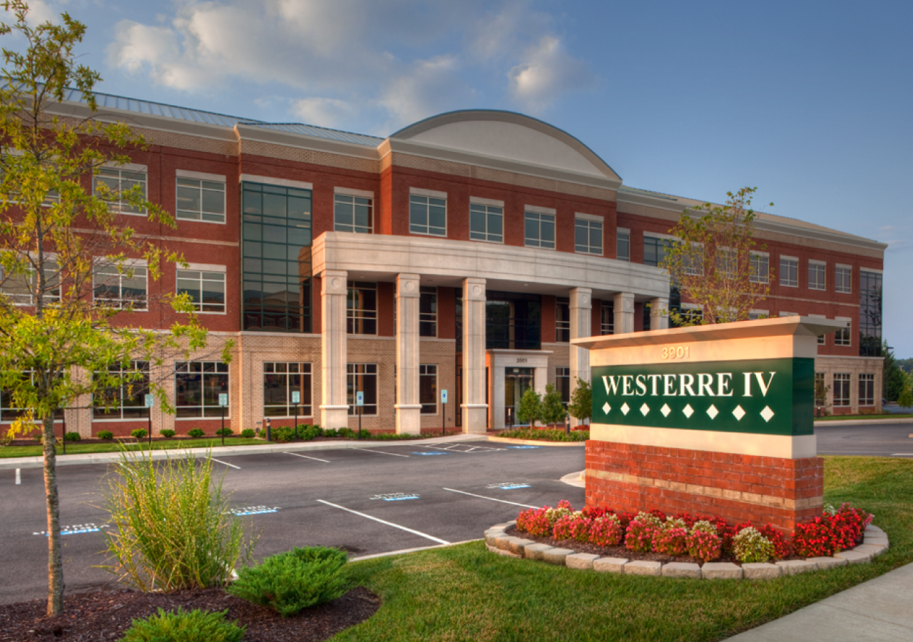Front Entrance View with Westerre Sign at Liberty Property Trust Office Building Built by ARCO Construction