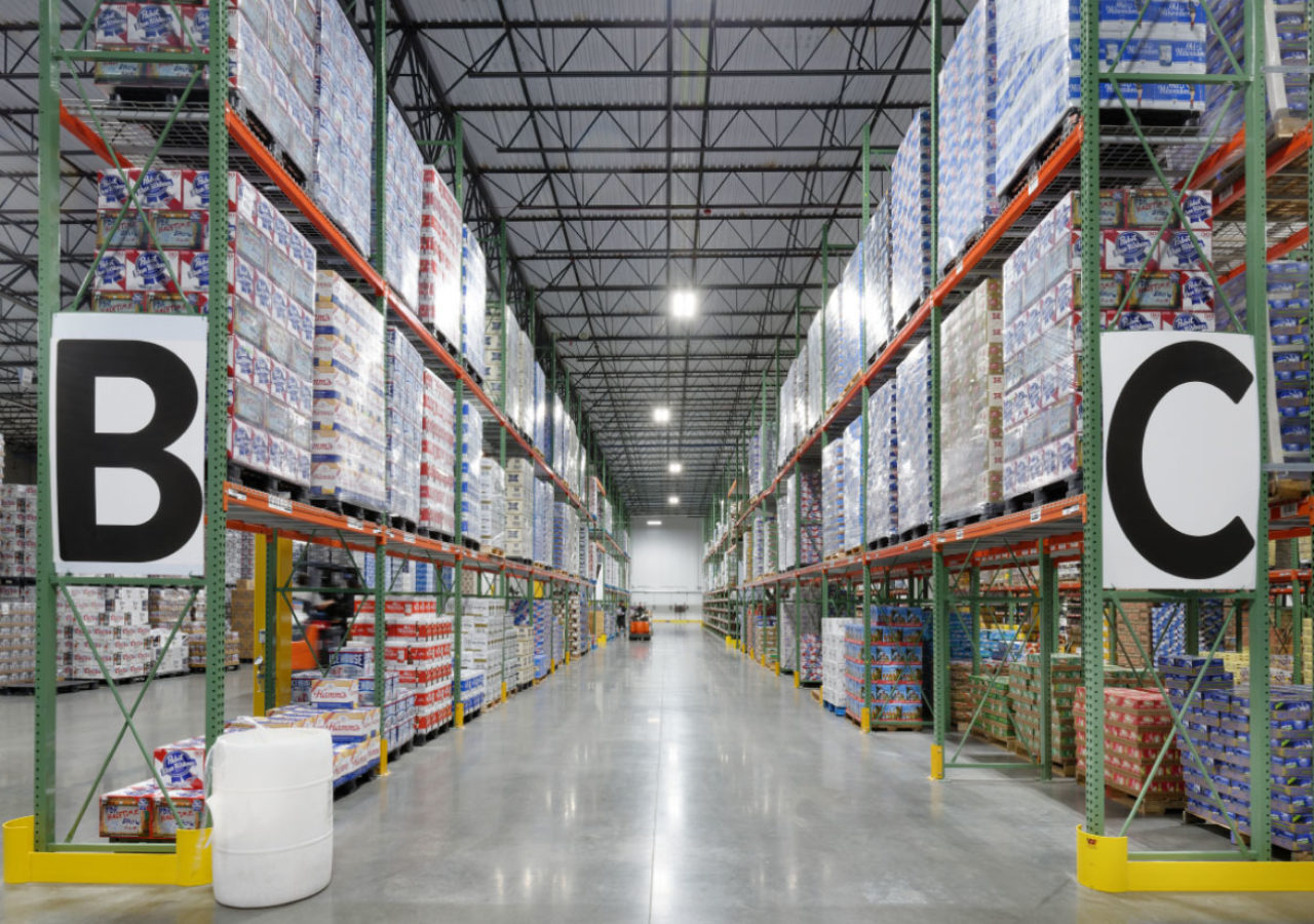 Beverage Products on Rack in Warehouse of Heart of America Beverage Distribution Center Built by ARCO Construction
