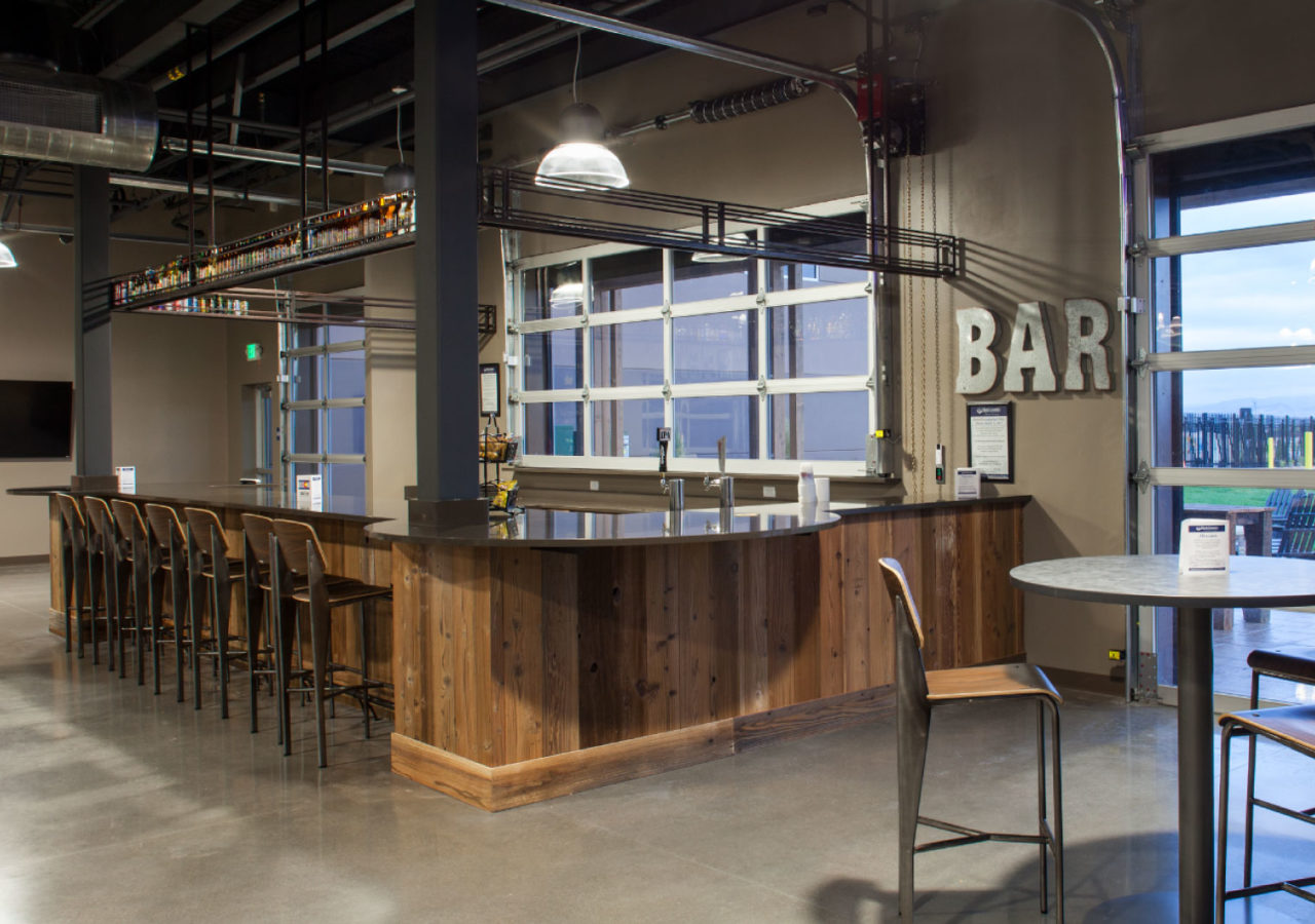 Bar Area with a View at High Country Beverage Distributing Center Built by ARCO Construction