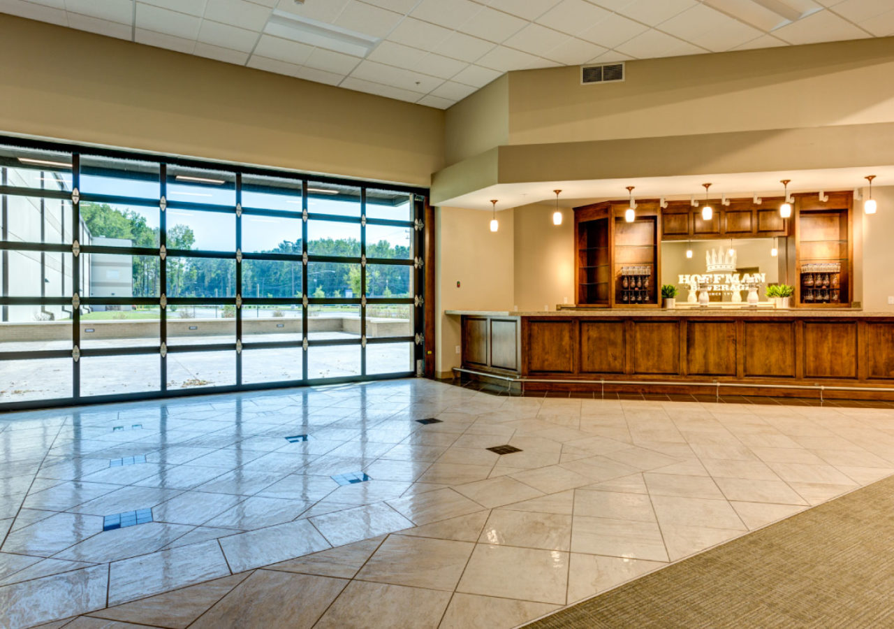 Bar with Large Windows at Hoffman Beverage Distributing Center and Office Built by ARCO Construction