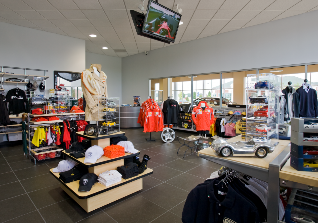 Retail Boutique with Merchandise at Lamborghini Luxury Car Dealership Built by ARCO Construction