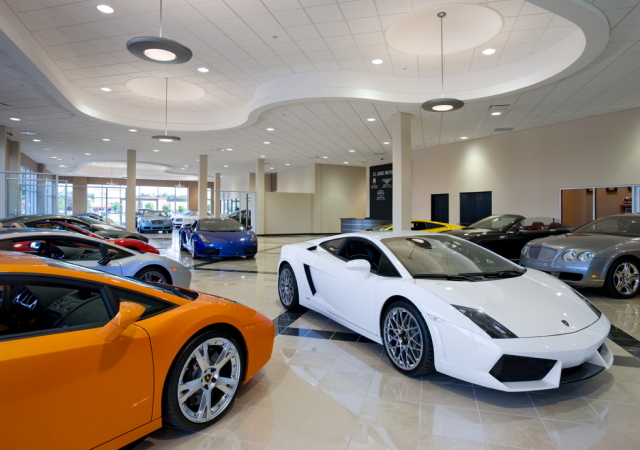 Main Showroom with Cars at Lamborghini Luxury Car Dealership Built by ARCO Construction