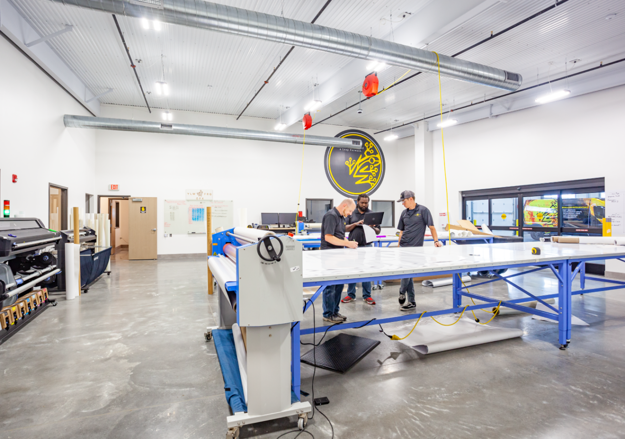 Production Room with Machines at Yellow Frog Graphics Facility Built by ARCO Construction