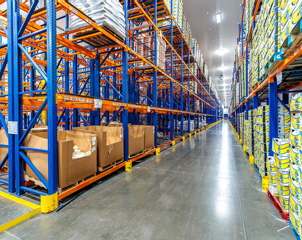 Racking with product in a large Cold Storage Renovation in Rancho Cucamonga, CA for a confidential client