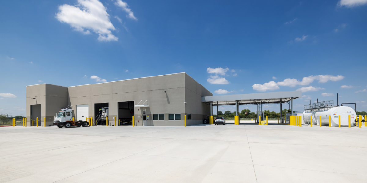 maintenance building and fuel island outside of PFG cold storage facility in Dallas
