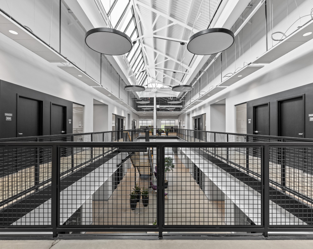 arco-national-construction-design-build-general-contractor-manufacturing-project-munters6 Second level view of the office for Munters new Manufacturing Facility in Amesbury, MA