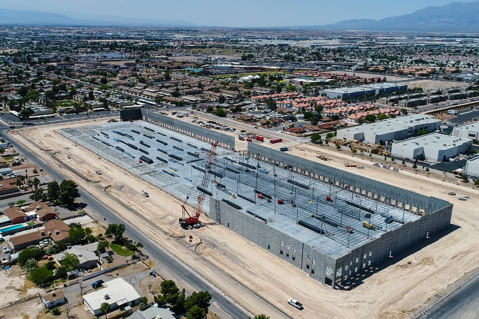 aerial view of a tilt-up construction warehouse in progress in las vegas