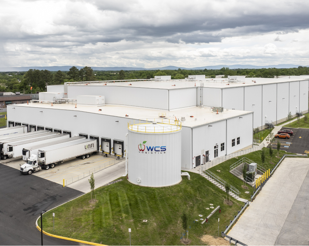 Aerial view of WCS Cold Storage Facility in Winchester, WV which also shows their loading docks