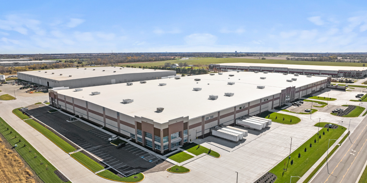 aerial view of a warehouse built by ARCO in Kansas City showing docks