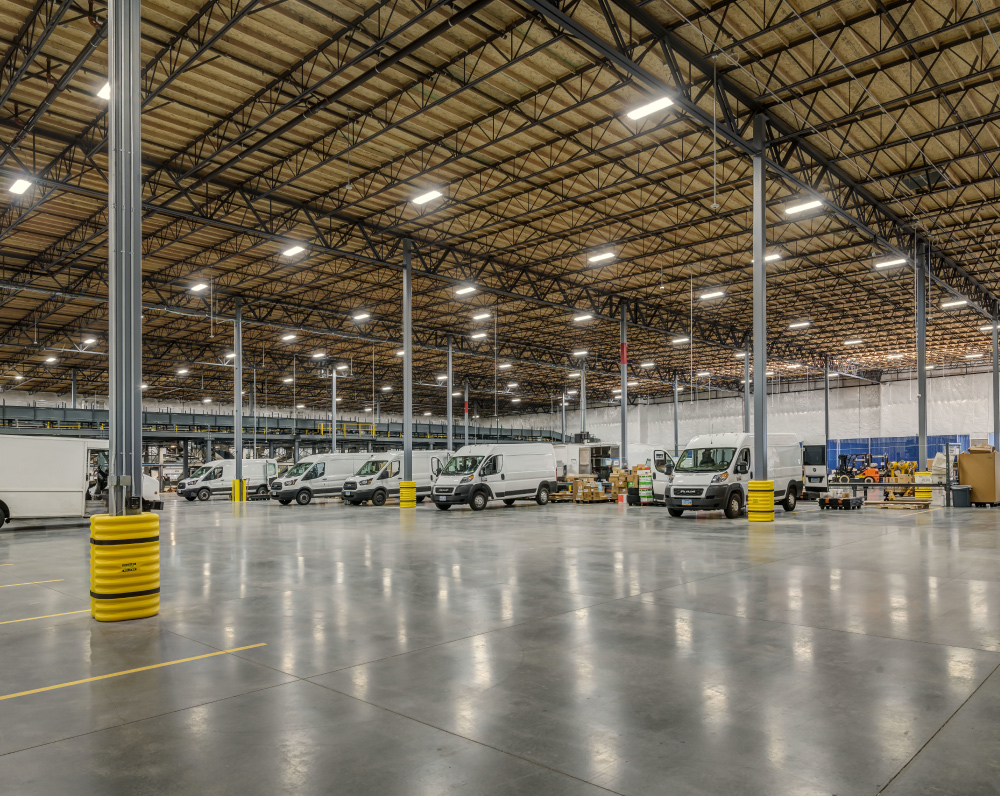 Interior shot showcasing of the ontrac distribution facility in reno nevada