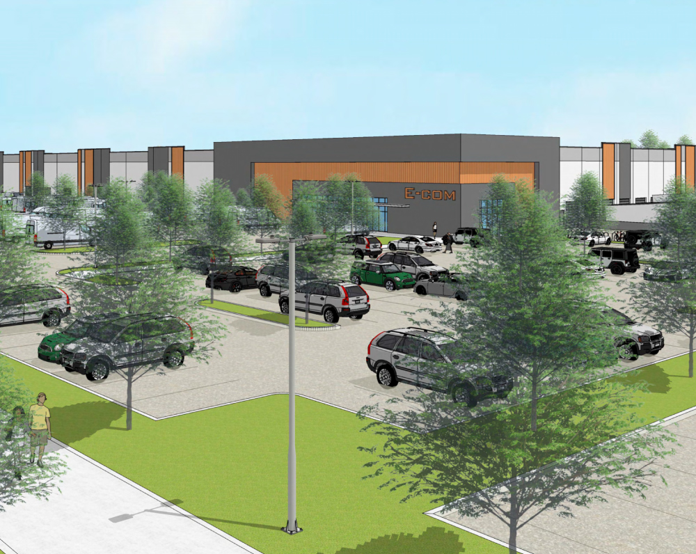 exterior rendering of sterling organization fulfillment center renovation