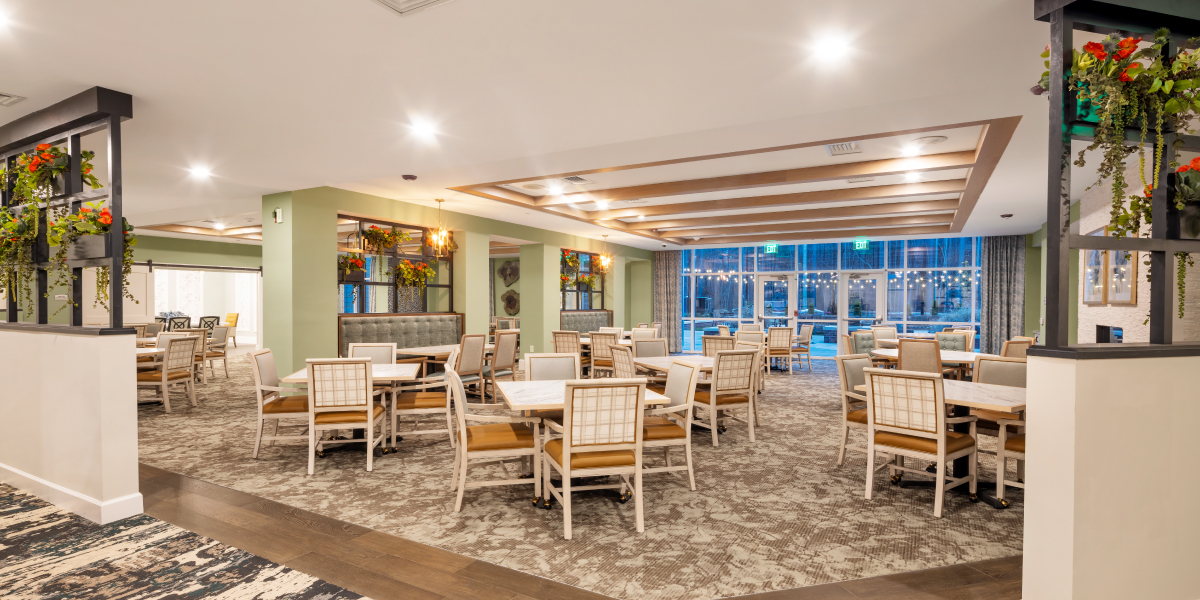 dining area within the atria senior living facility in cary north carolina