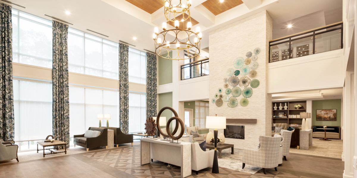 lobby of the atria senior living facility in cary north carolina
