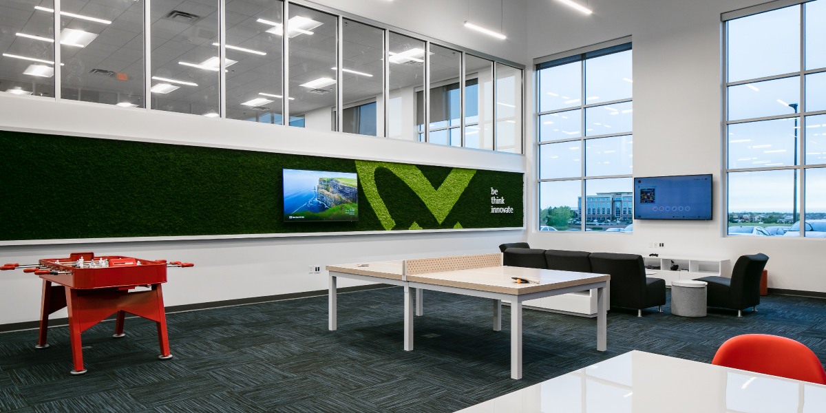 game room within the grundfos regional headquarters in kansas