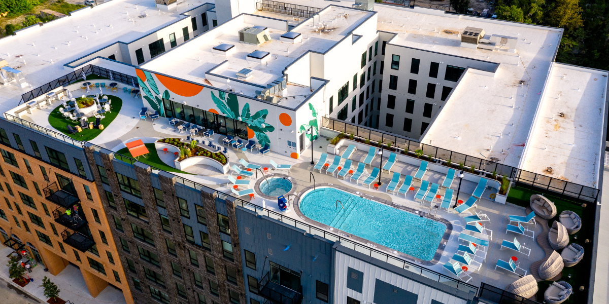 rooftop pool of the hub on third avenue student living development in gainesville florida