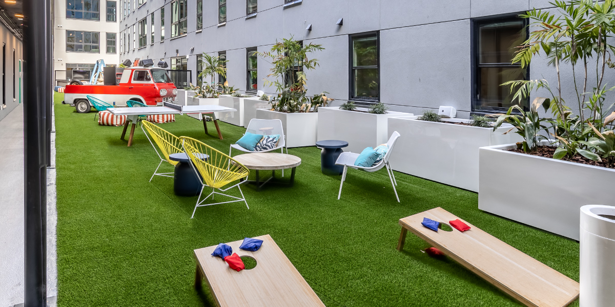 outdoor courtyard within the hub on university student housing development in gainesville florida