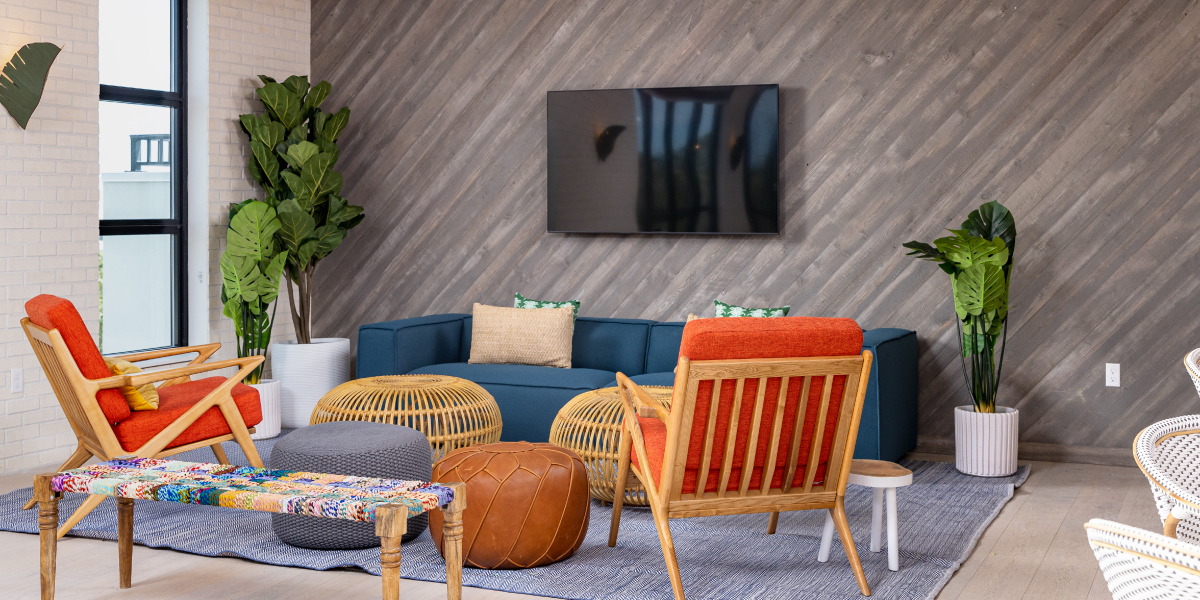 seating area in the hub on university student housing development in gainesville florida