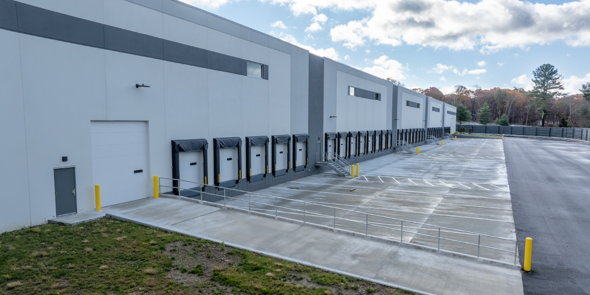 loading dock of a speculative warehouse for bluewater property group in mendon massachusetts
