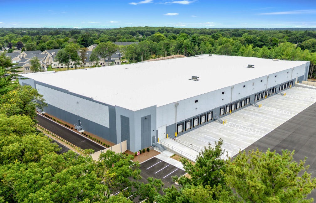 drone image of a speculative warehouse for bluewater property group in randolph massachusetts
