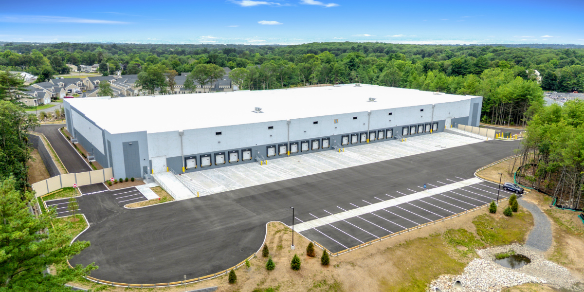 exterior view of a speculative warehouse for bluewater property group in randolph massachusetts