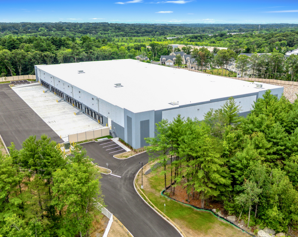 aerial view of a warehouse in randolph massachusetts built for bluewater property group