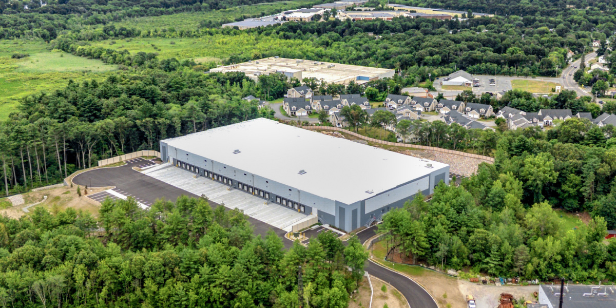 aerial image of of a speculative warehouse for bluewater property group in randolph massachusetts