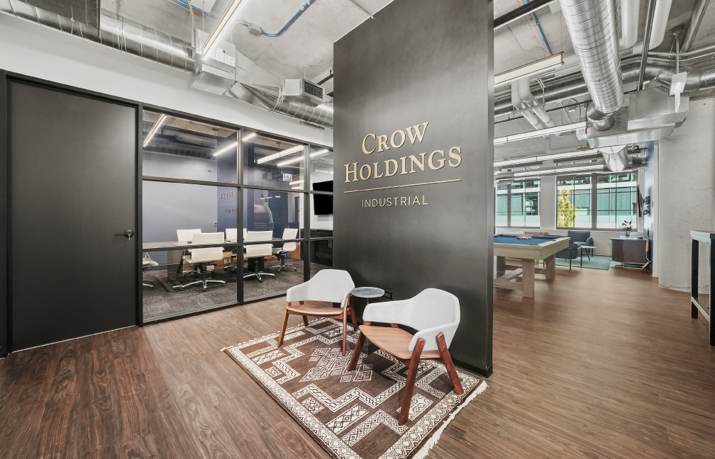 waiting area within the renovated crow holdings industrial office in chicago illinois