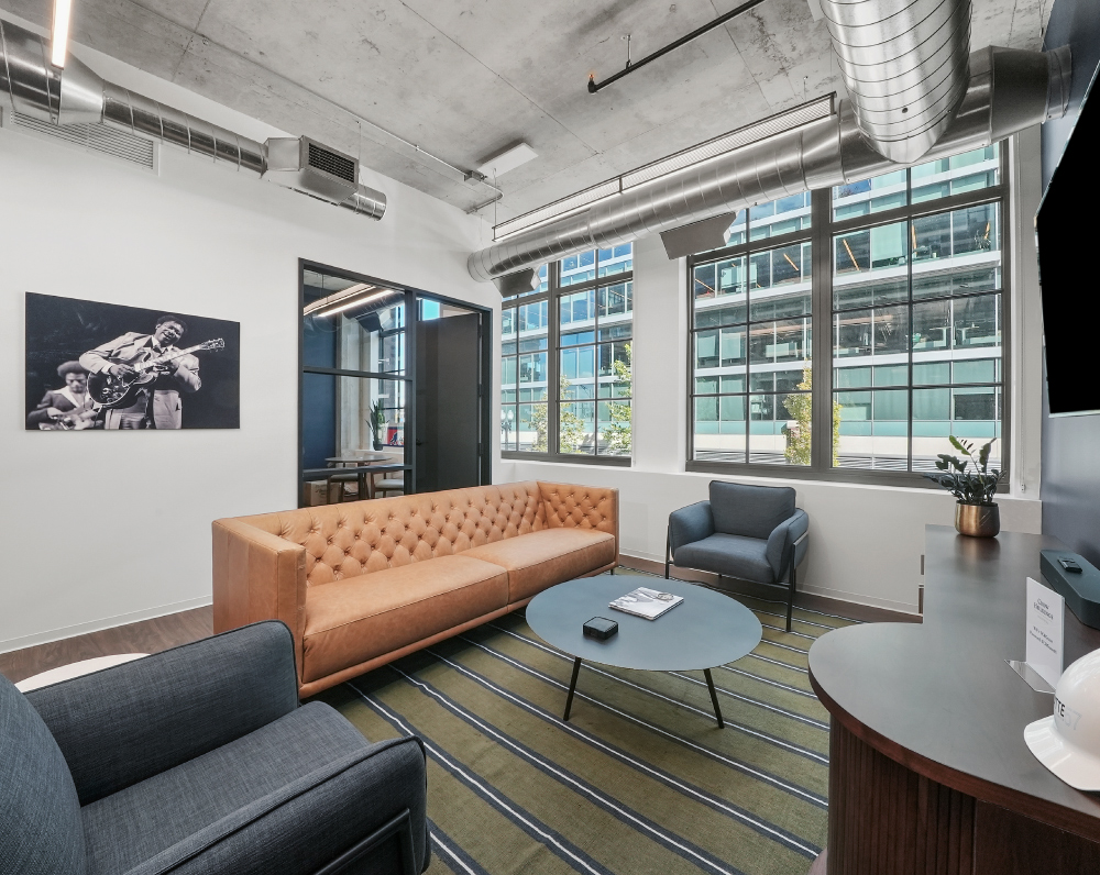 lounge area of the crow holdings industrial office renovation in chicago illinois