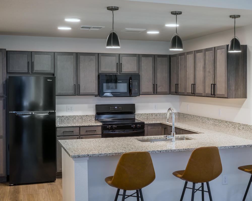 kitchen within the reserves at eagle point apartment complex in aurora colorado