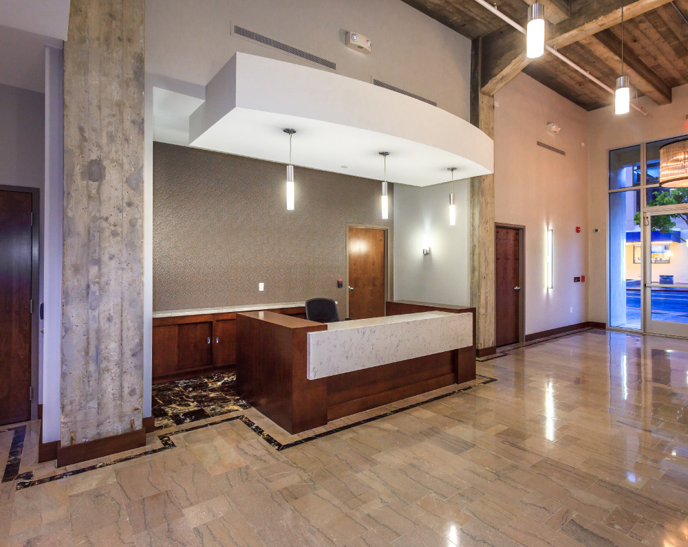 reception area of the renovated press telegram building in long beach california