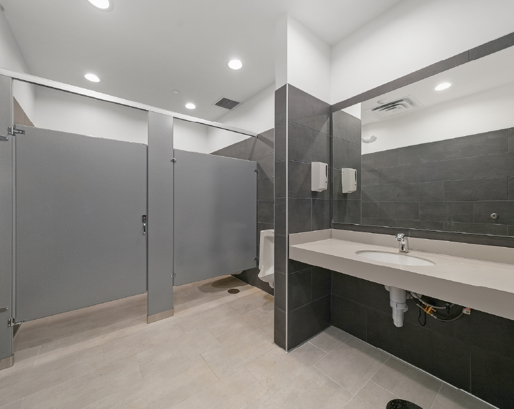 renovated bathroom within the seko office tenant improvement