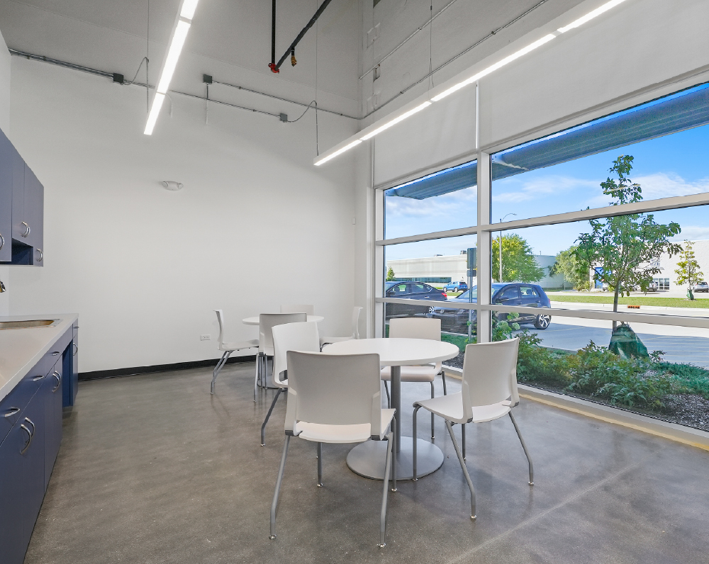 breakroom of the renovated seko office in elmhurst illinois