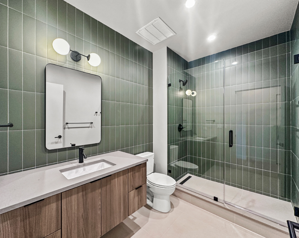 renovated bathroom in the varsity theater conversion in evanston illinois