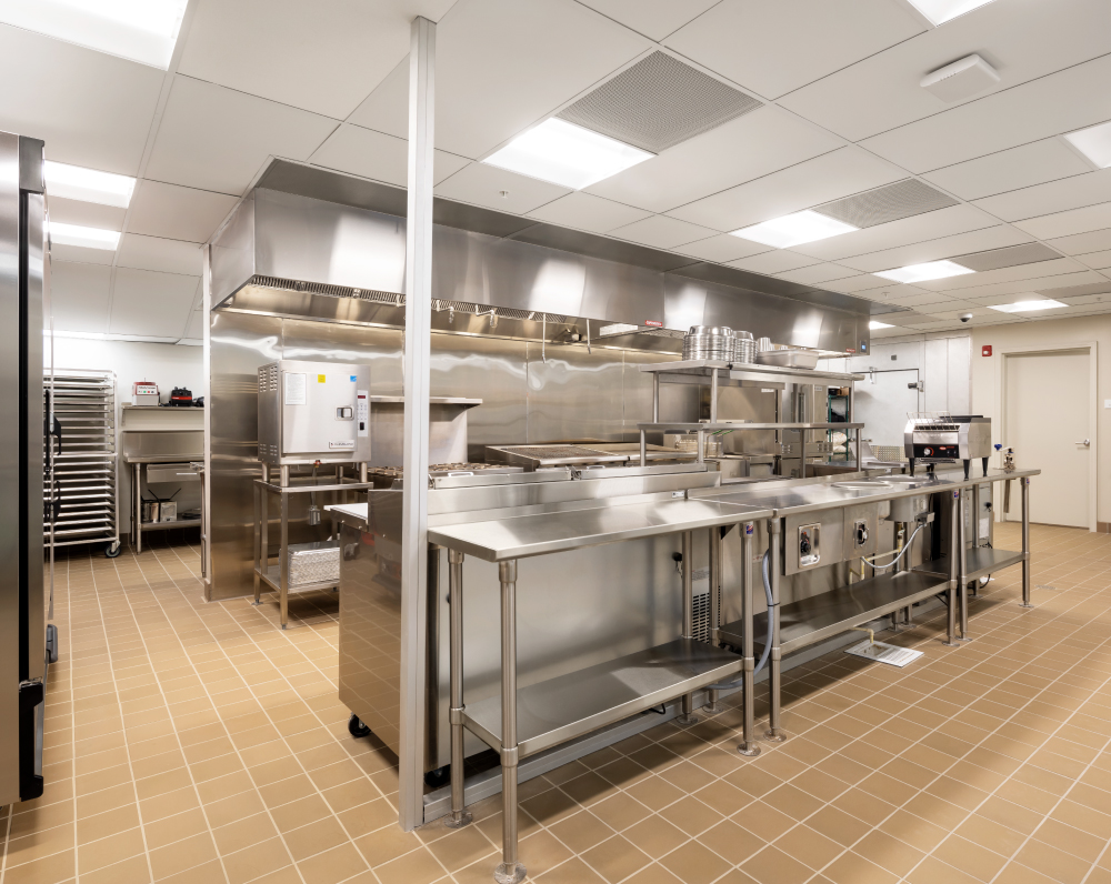 commercial kitchen of The cary north carolina atria independent senior living facility