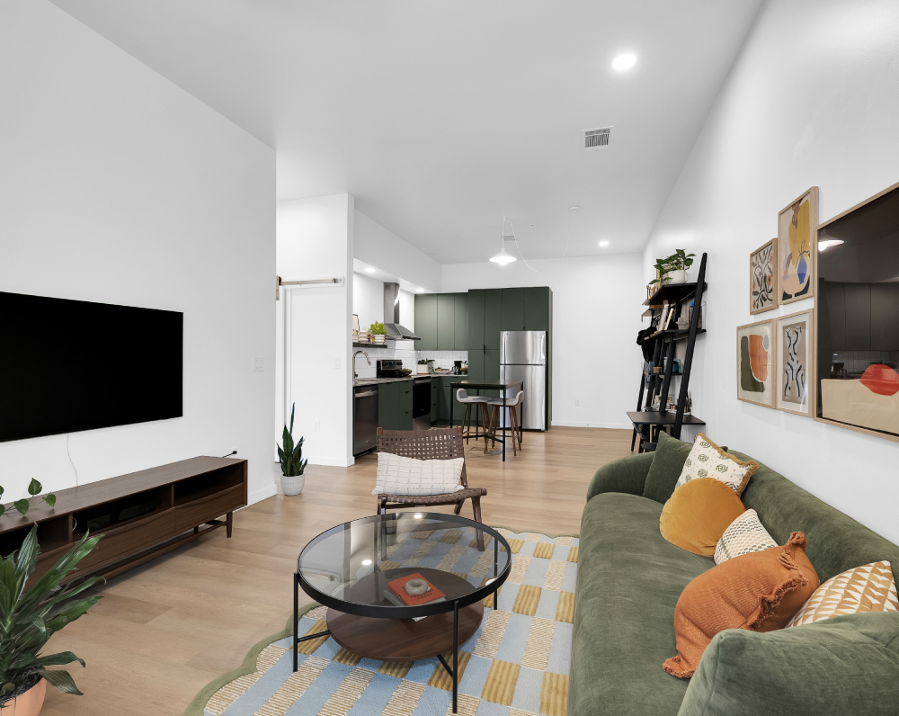 living room of a first street flats unit in rodgers arkansas
