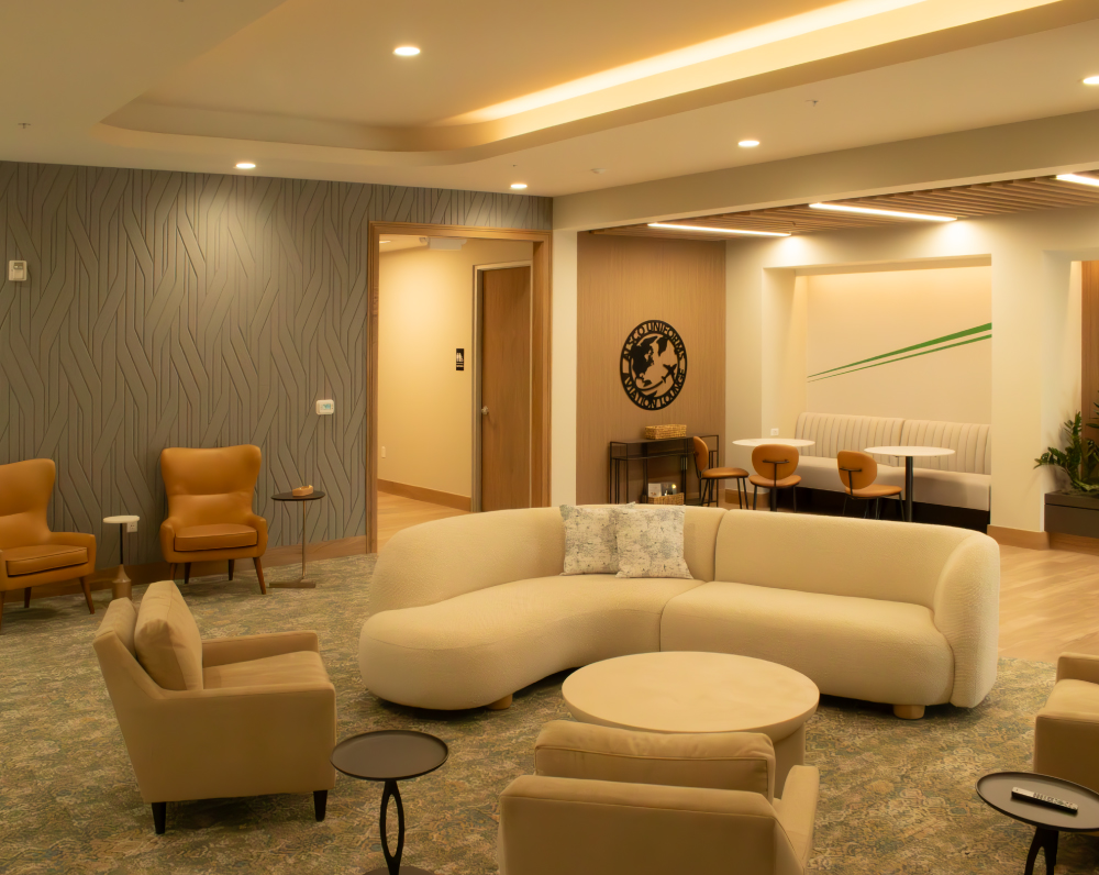 sitting area within the alsco aircraft hangar in salt lake city