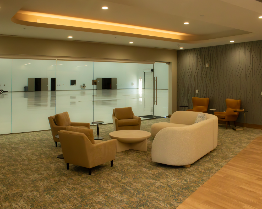 lounge space inside the alsco aircraft hangar
