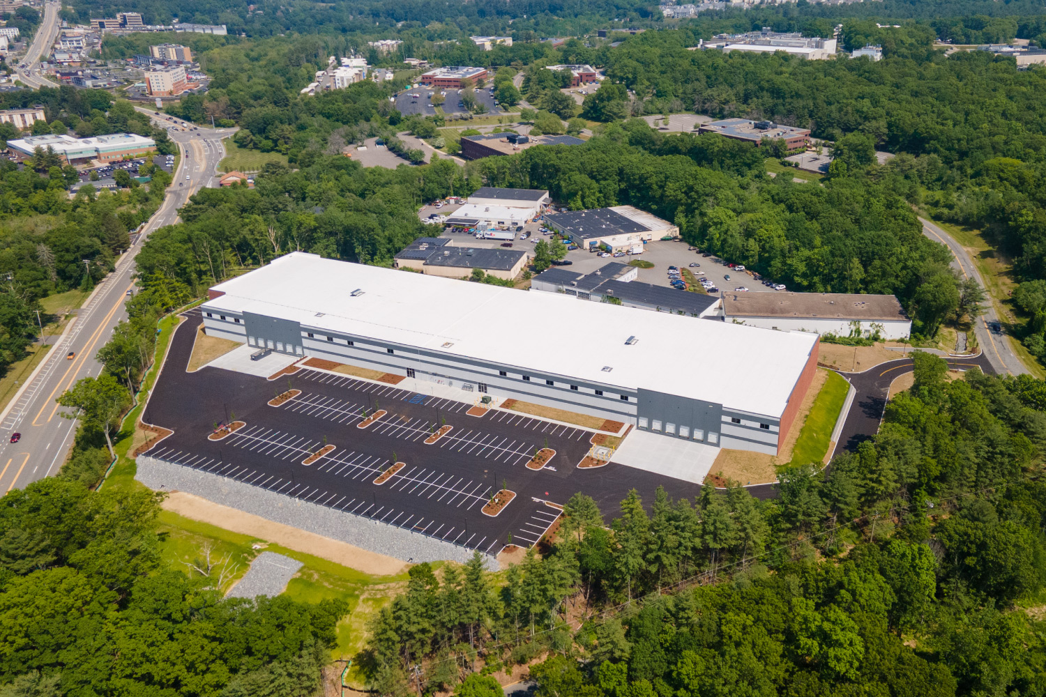 aerial of lincoln property company warehouse in marlborough massachusetts