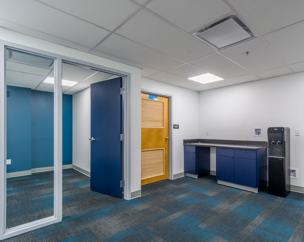 private office and water cooler in the renovated macom office in hamilton new jersey